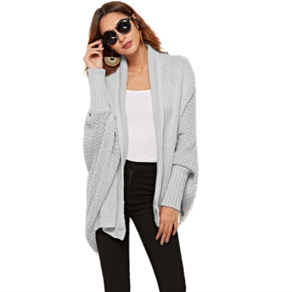 Oversized Knit Cardigan Batwing Sleeve Lightweight Baggy Open Front Sweater - Picture 8 of 14